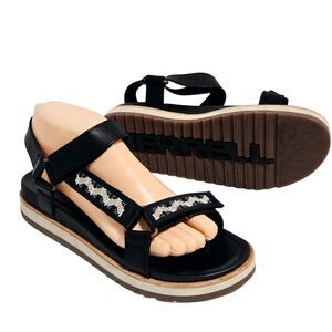 Merrell Women Size 8/39 Juno Adjustable Strap Sandals Black Leather Southwestern
